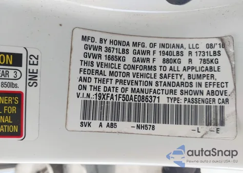 2010 Honda Civic Lx from USA, damaged, VIN 19XFA1F50AE086371